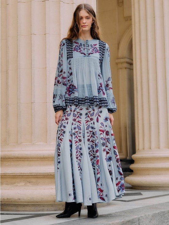 FARM Rio Dresses & Skirts - Farm Rio: Soft Blue Marcelle Pleated Maxi
Skirt